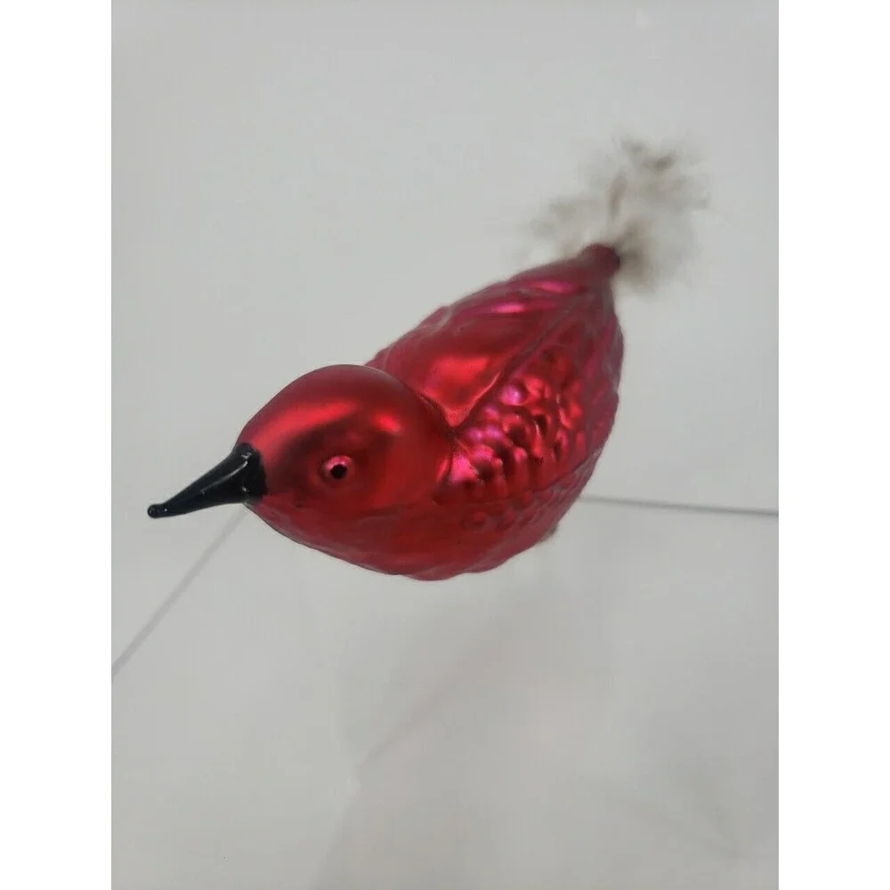 Vintage Blown Glass Red Bird Feather Tail Spring Clip Legs Classic Rare Uncommon